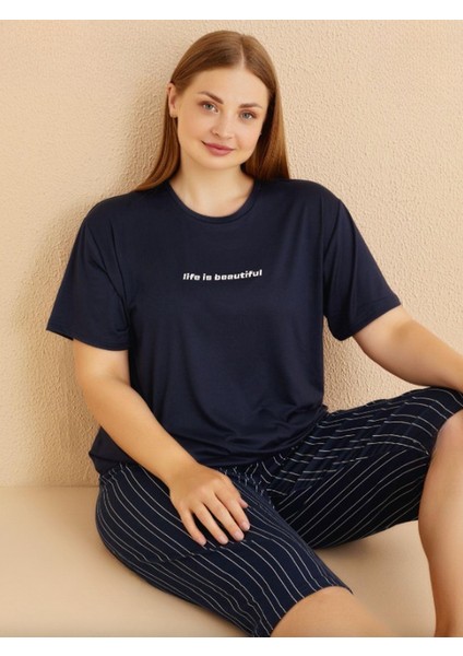 Yumuşak Dokulu Milan Kumaş Büyük Beden Kapri Pijama Takımı