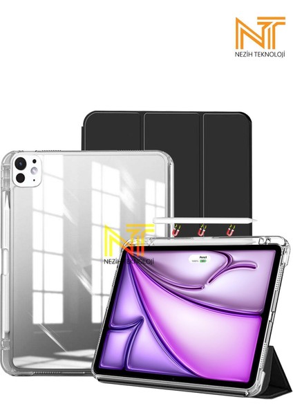 Apple iPad Pro 13 2024 Kılıf Magnetik Ayrılabilen Airbagli Uyku Modlu Kalem Bölmeli Tablet Kılıfı