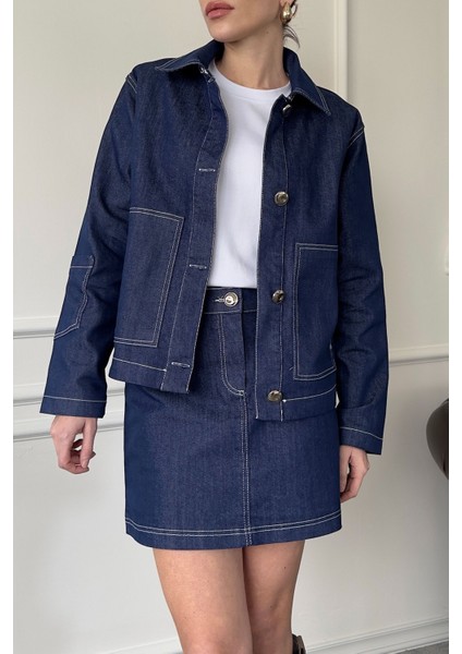 Tasarım Denim Gömlek Ceket- Mavi fiyatları