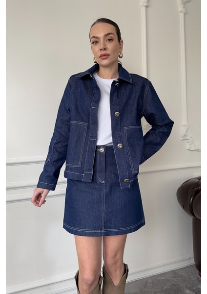 Tasarım Denim Gömlek Ceket- Mavi modelleri