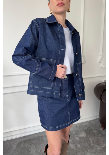 Tasarım Denim Gömlek Ceket- Mavi fırsatları