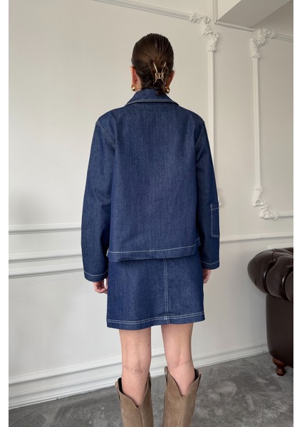 Tasarım Denim Gömlek Ceket- Mavi indirimleri