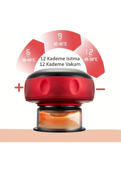 Şarjlı Kupa Çekmeli Vakum Masaj Aleti Selülit Gidericı Hacamat Cihazı Isıtıcılı Kırmızı modelleri