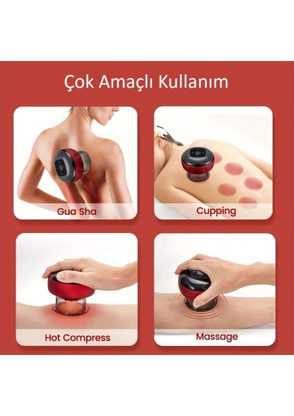 Şarjlı Kupa Çekmeli Vakum Masaj Aleti Selülit Gidericı Hacamat Cihazı Isıtıcılı Kırmızı fırsatları