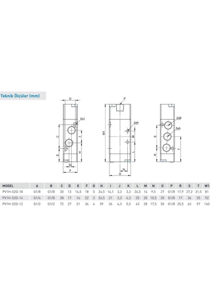 PV1H Serisi 5/2-1/8 Hava Hava Solenoid Valf