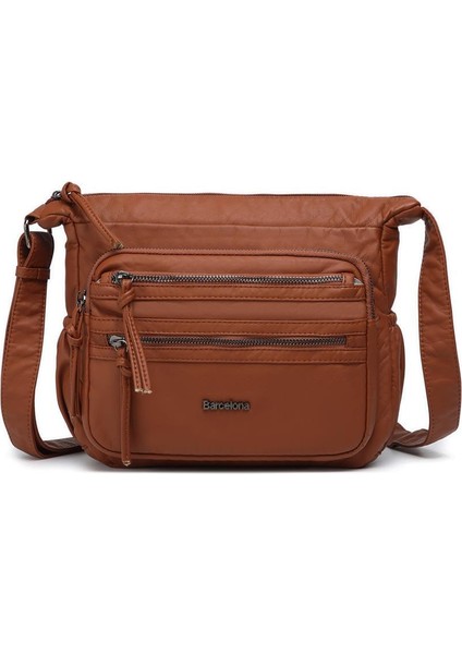 Yıkama Deri Askılı Kadın Postacı Çantası 21K Barcelona 1918