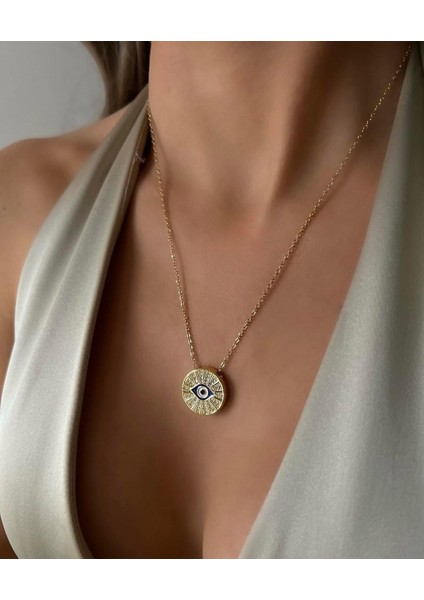 Göz Model Altınrengi Çelik Kolye