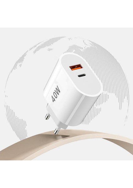 40W Usb-A + Type-C 2x Çıkışlı Type-C To Type-C Kablolu Şarj Aleti