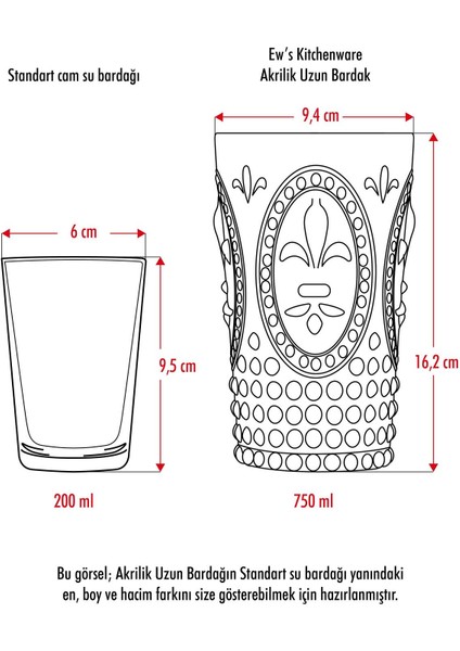 Akrilik Şeffaf 6'lı Uzun Bardak & Su Meşrubat Bardağı 750 ml Büyük Boy & Cam Değildir