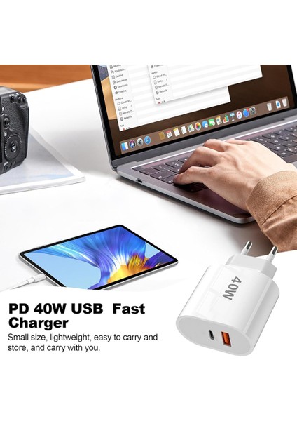40W Usb-A + Type-C Pd Çıkışlı Type-C To Lightning Kablolu Şarj Aleti