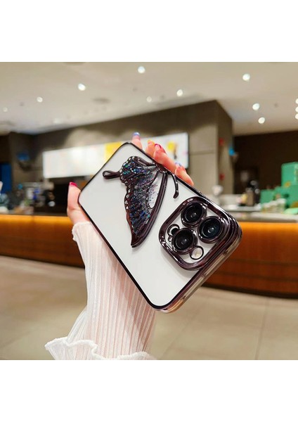 Apple iPhone 15 Pro Max Uyumlu Kılıf Tek Kanat Kelebek Silikon Case Siyah fiyatları