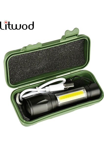 2500 Lumens + 5W Cob LED USB Lion Şarjlı Ultra Güçlü Q5 Xpe Su Geçirmez Şarjlı El Feneri (4881)