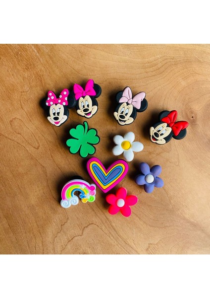 Jibbitz Terlik Süsü 10 Lu Set Tminnie Mouse,çiçek,kalp