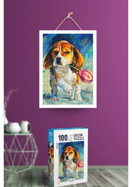 100 Parça Sevimli Köpek Puzzle Yapıştırıcı ve Ip Hediyeli - Yetişkin ve Çocuklar Için Yapboz Seti