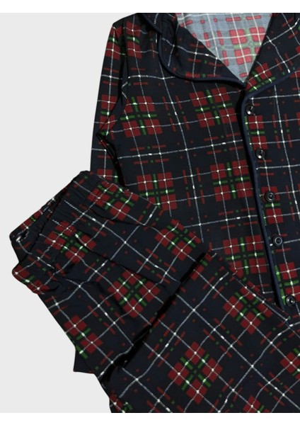 Erkek Çocuk Pamuklu Bordo Ekose Kumaş Gömlek Yaka Boydan Düğmeli Mevsimlik Pijama Takımı modelleri