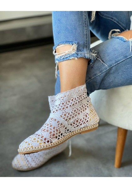 9200 Model Bayan Kısa Dantel Espadril Bot