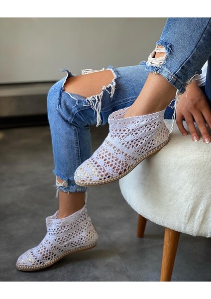 9200 Model Bayan Kısa Dantel Espadril Bot