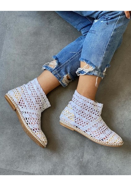 9200 Model Bayan Kısa Dantel Espadril Bot