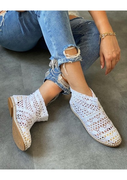 9200 Model Bayan Kısa Dantel Espadril Bot