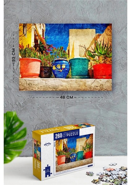 260 Parça Colored Flowerpots Puzzle Yapıştırıcı ve Ip Hediyeli - Renkli Çiçekler Vazo Yapboz Seti