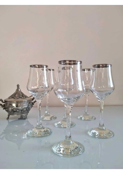 Gümüş Platin Yaldızlı Kahveyanı Su Bardak Takımı Cam Kadeh 130cc fırsatları