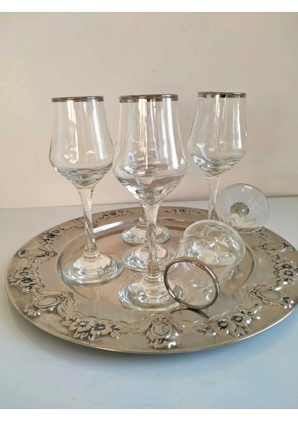 Gümüş Platin Yaldızlı Kahveyanı Su Bardak Takımı Cam Kadeh 130cc indirimleri