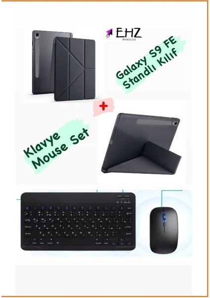 Galaxy Tab S9 Fe Uyumlu Standli Tablet Kilif Bluetooth Klavye Mouse Set