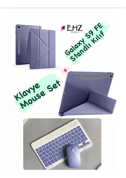 Galaxy Tab S9 Fe Uyumlu Standli Tablet Kilif Bluetooth Klavye Mouse Set