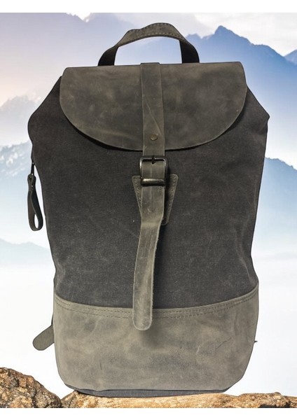 Old Cotton Vintage Kanvas Deri Su Geçirmez Design Unisex Günlük Gezi Okul Seyahat Kamp Sırt Çantası 24X40CM