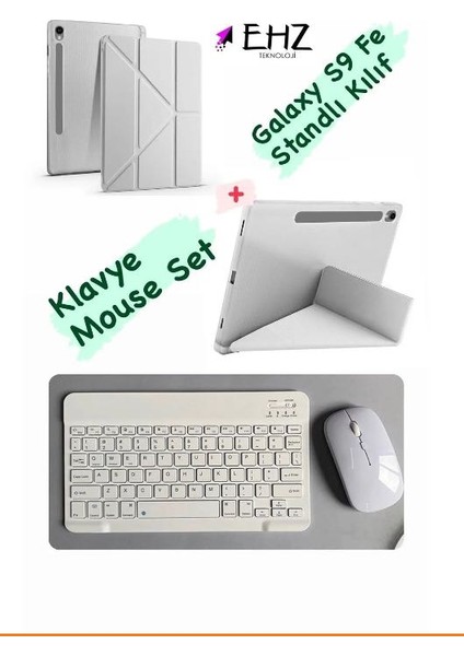 Galaxy Tab S9 Fe Uyumlu Standli Tablet Kilif Bluetooth Klavye Mouse Set
