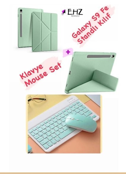 Galaxy Tab S9 Fe Uyumlu Standli Tablet Kilif Bluetooth Klavye Mouse Set