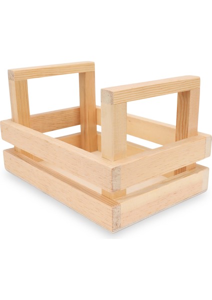 Masif Ahşap Sandık, Tutma Saplı Servis Kasası Cafe Masaüstü Organizer / Wooden Bo x With Handle