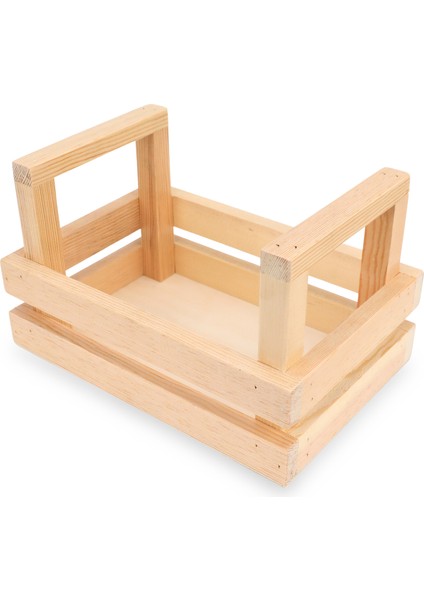 Masif Ahşap Sandık, Tutma Saplı Servis Kasası Cafe Masaüstü Organizer / Wooden Bo x With Handle