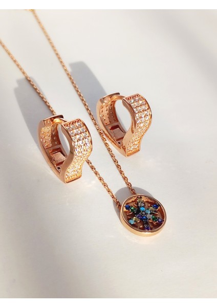 Gümüş Gold Kar Tanesi Tasarım Kolye Beyaz Kalp Küpe Trend Kadın Set