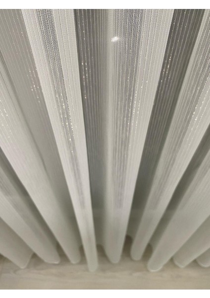 4020 Gold Simli Şeritli Modern Ekru Tül Perde 1/3 Sık Pileli fırsatları