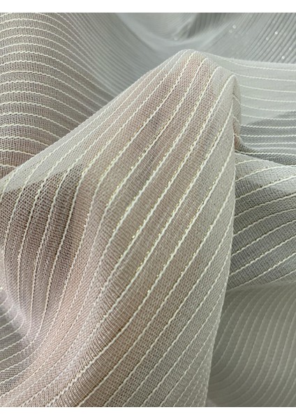 4020 Gold Simli Şeritli Modern Ekru Tül Perde 1/3 Sık Pileli indirimleri