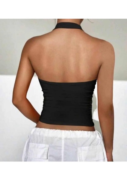 Askılı Crop Top Büstiyer - Siyah