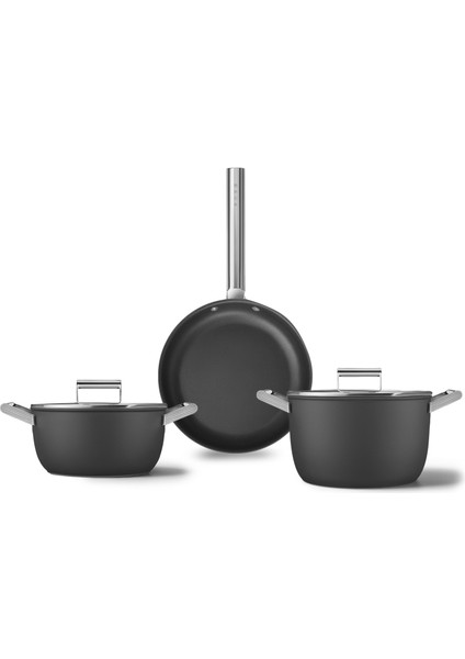 Cookware 50's Style Siyah 3'lü Tencere&tava Seti