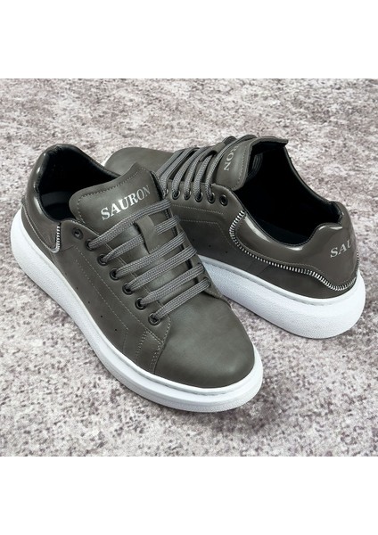 Gri Renk Beyaz Tabanlı Fermuar Detaylı Spor Ayakkabı Günlük Sneaker Ortopedik Tabanlı Meq3 indirimleri