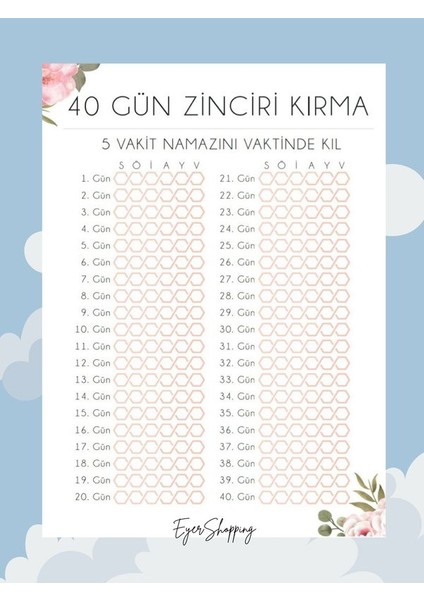 Pembe Sarı Lale Temalı Çiçekli Ramazan Takvimi - 30 Günlük Ramazan Takvimi