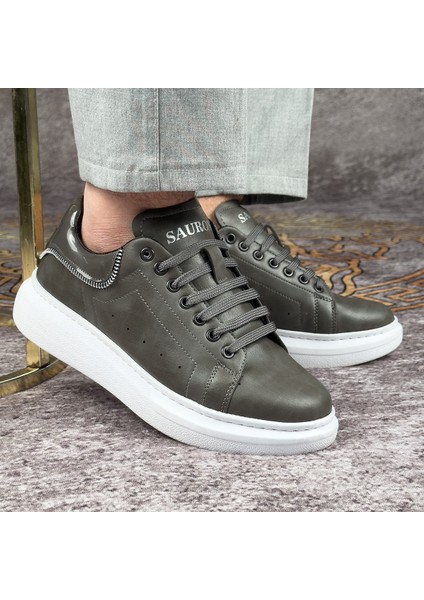 Gri Renk Beyaz Tabanlı Fermuar Detaylı Spor Ayakkabı Günlük Sneaker Ortopedik Tabanlı Meq3