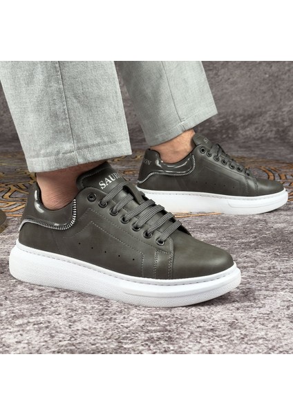 Gri Renk Beyaz Tabanlı Fermuar Detaylı Spor Ayakkabı Günlük Sneaker Ortopedik Tabanlı Meq3 fiyatları