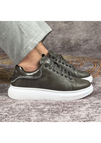 Gri Renk Beyaz Tabanlı Fermuar Detaylı Spor Ayakkabı Günlük Sneaker Ortopedik Tabanlı Meq3 modelleri