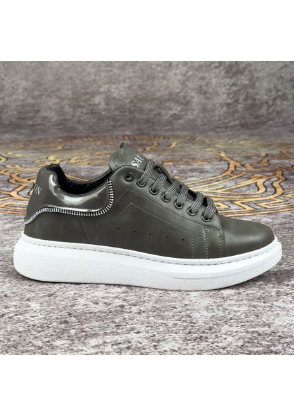 Gri Renk Beyaz Tabanlı Fermuar Detaylı Spor Ayakkabı Günlük Sneaker Ortopedik Tabanlı Meq3 fırsatları