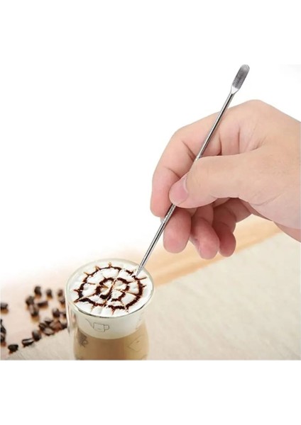 Latte Seti 6lı Süt Potu Kapaklı 500 ml + Latte Art Kalemi Çubuğu Latte Şablonu Kahve Potu Latte Art modelleri