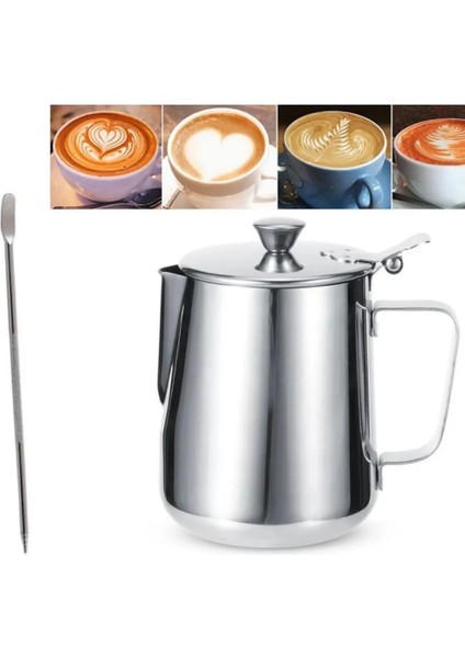 Latte Seti 6lı Süt Potu Kapaklı 500 ml + Latte Art Kalemi Çubuğu Latte Şablonu Kahve Potu Latte Art indirimleri