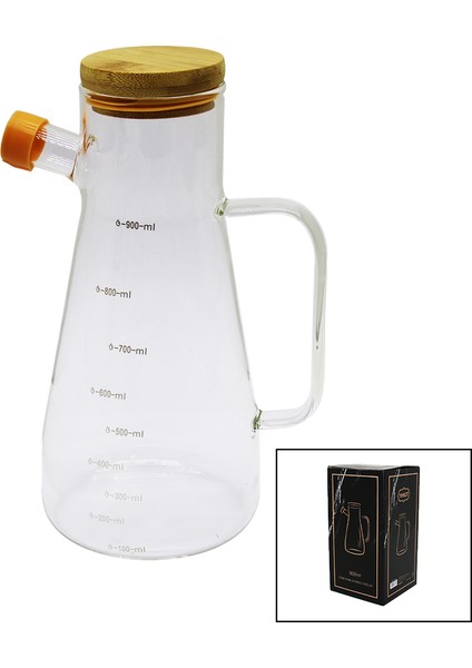 Da mlatmaz Cam Yağdanlık Bambu Kapaklı Ölçekli 900 ml