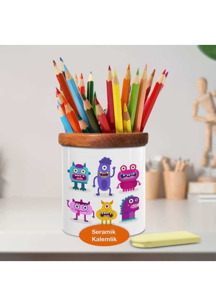 Neşeli Canavarlar Ahşap Seramik Kalemlik - 2147774678