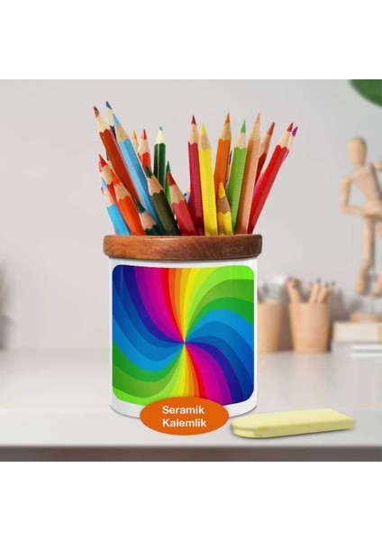 Renk Skalası Ahşaplı Seramik Kalemlik -f56ccb196286cb08