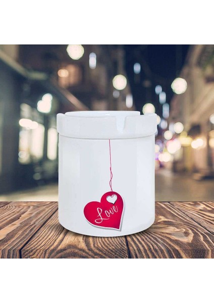Pembe Kalpli Love Yazı Baskılı Küllük Kül TABLASI-021473